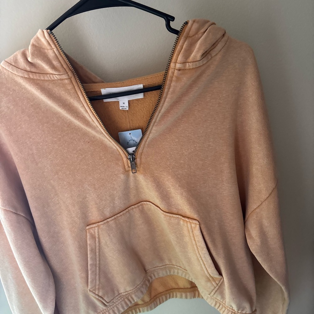 Hippie Rose Washed Peach Half-Zip Hoodie Sweater